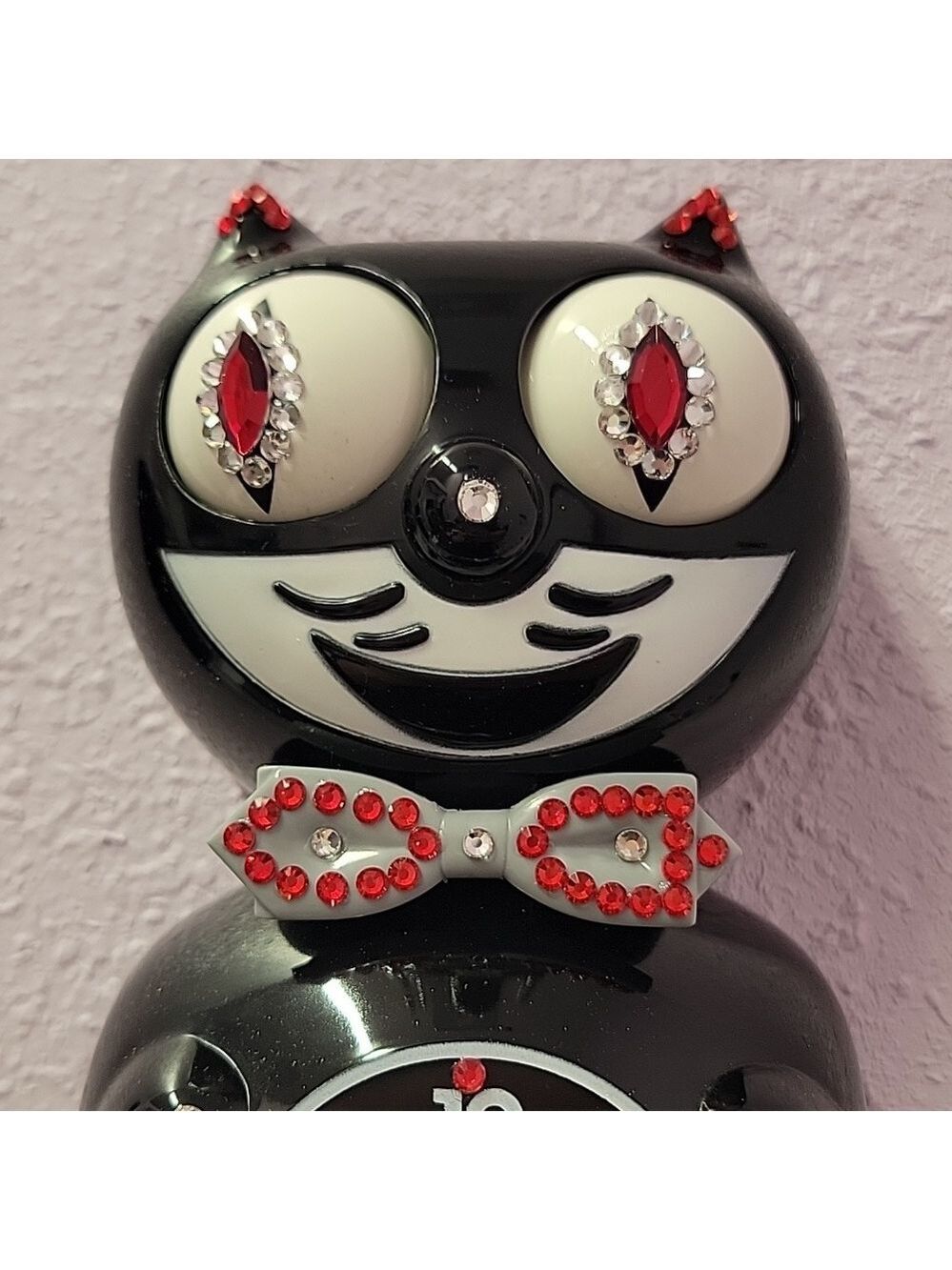 Jeweled Black Kit-Cat Klock clock SUPER RARE Gray bow tie & tail